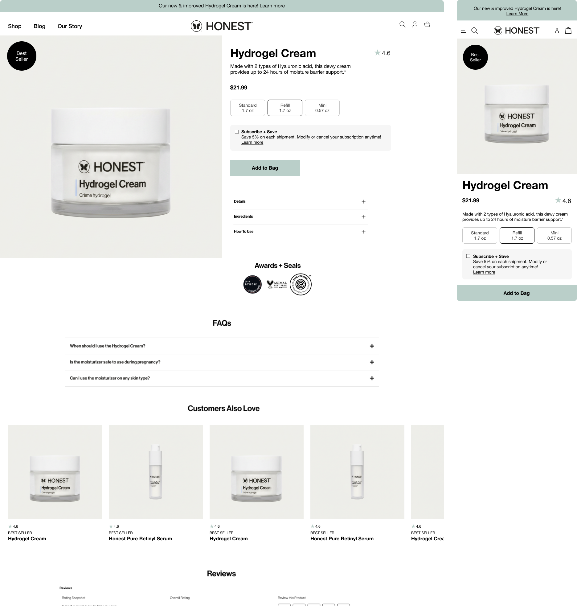 PDP optimization desktop and mobile views